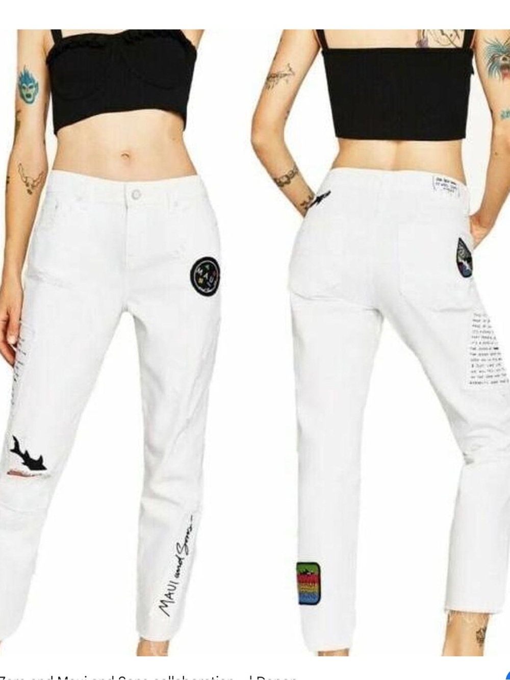 ZARA Basic Limited Edition x Maui and Sons Patchwork White Jeans size US 4